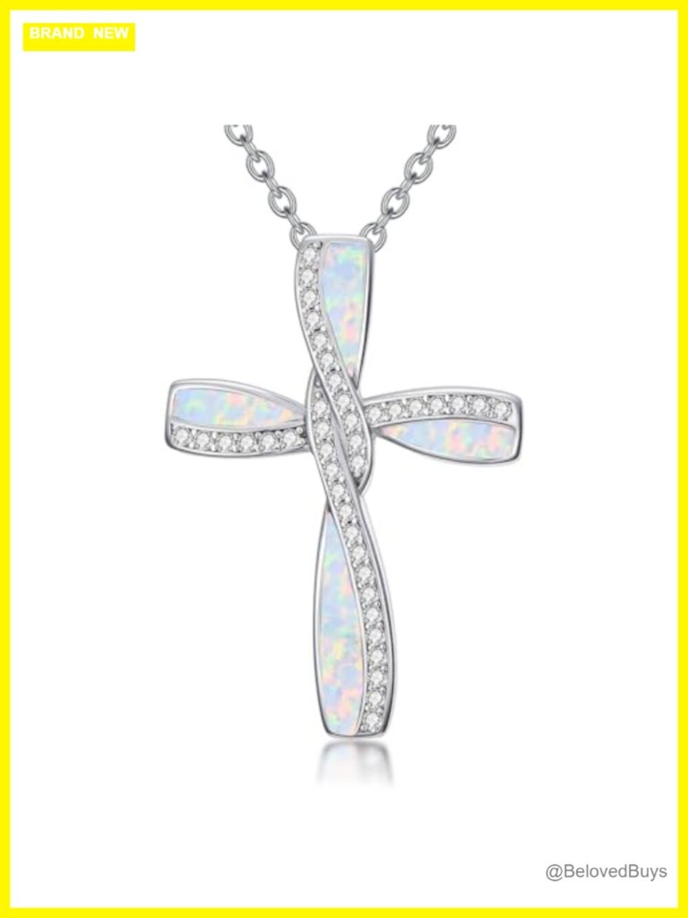 925 Sterling Silver Cross Necklace with Opal Infinity Pendant